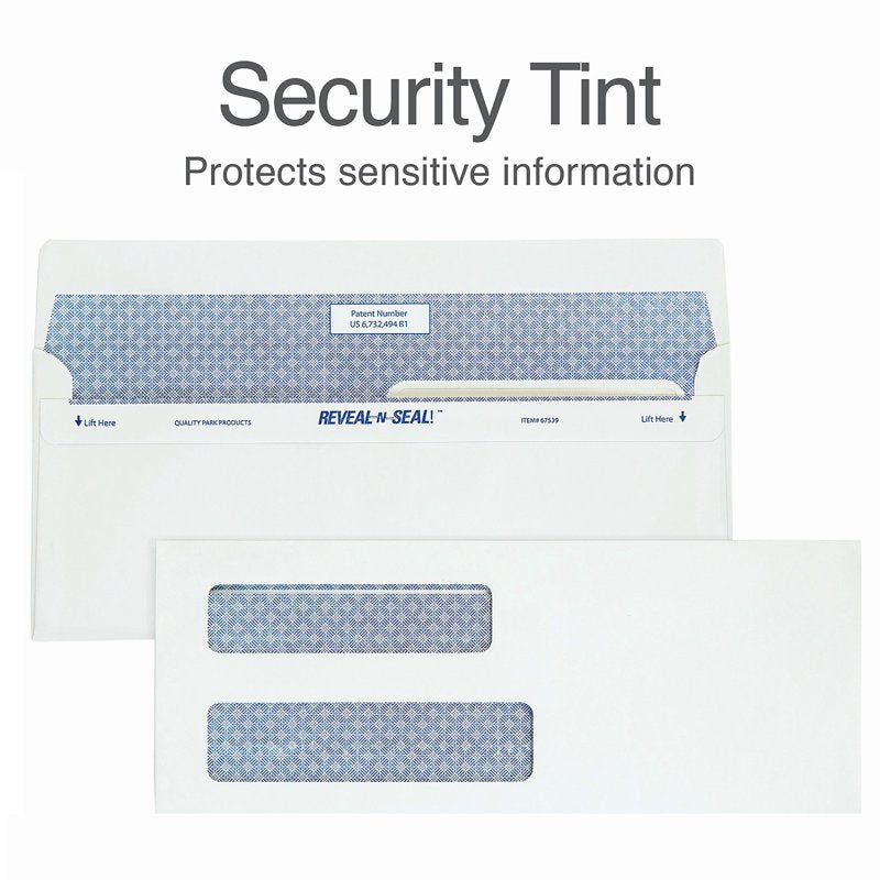 Security Tinted Double Window Envelopes #8-5/8, 3-5/8 x 8-5/8, White, 500 Pack