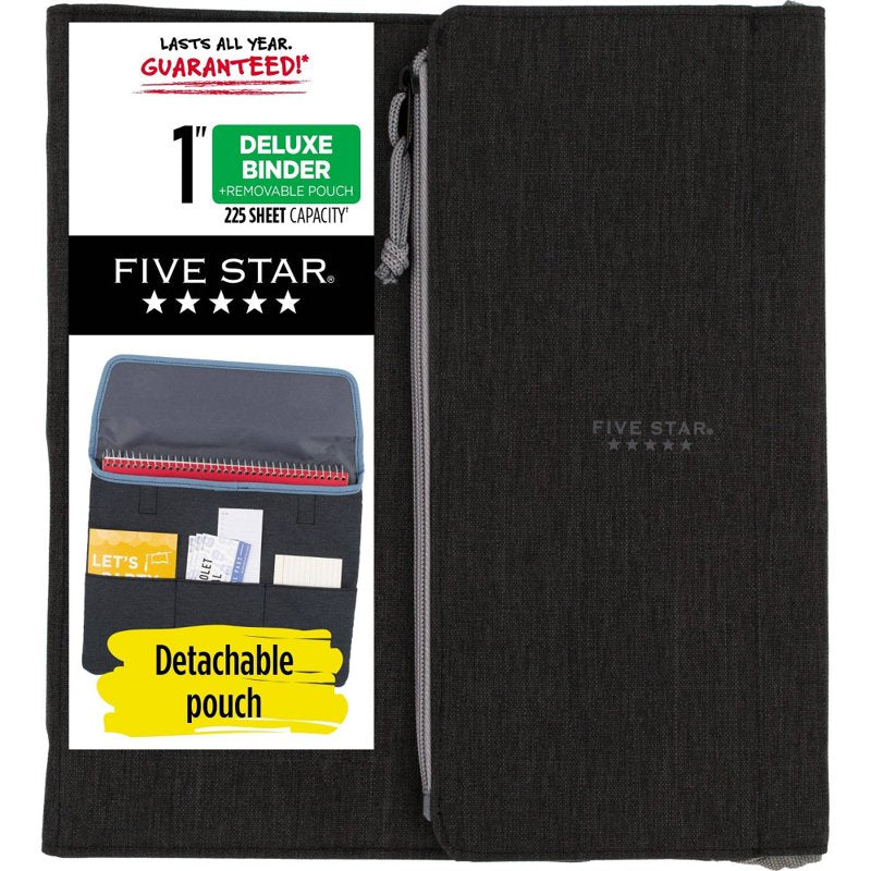 1-Inch Zipper Binder Organizer with 3 Rings, 8 Pockets & 225 Sheet Capacity