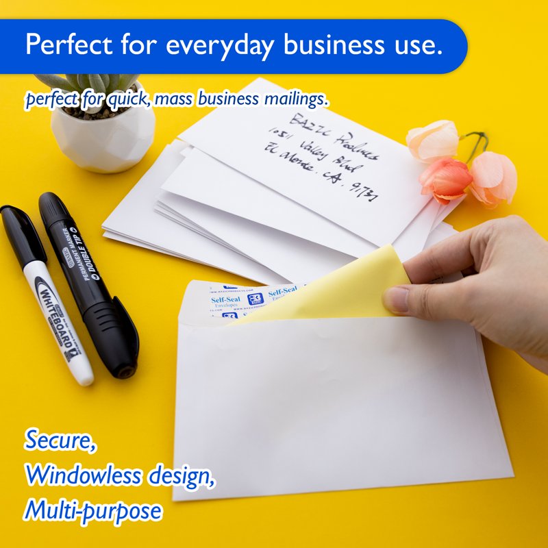 Self Seal White Envelopes 3 5/8 x 6 1/2 Inch 65-Count Mailing Envelopes
