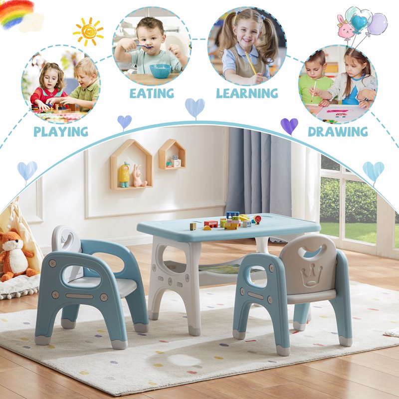 Kids Activity Table and Chair Set Waterproof 3-Piece for Children