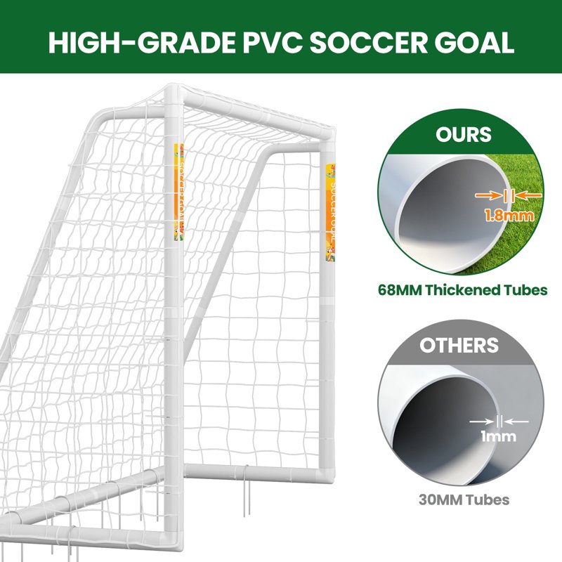 White-Foldable 8x6 PVC Soccer Goal - SLSY 8×6 Family Backyard Training