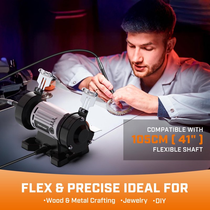 3-Inch Bench Grinder with 110 Accessories, Flexible Shaft & Buffer