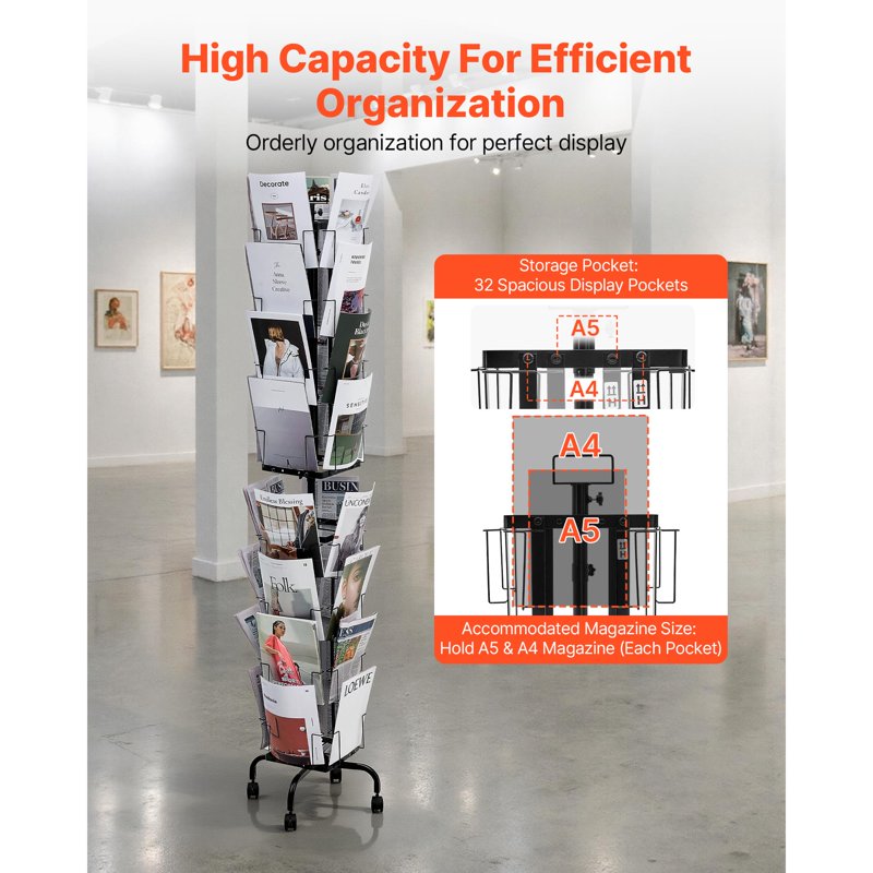 Rotating Greeting Card Display Rack with 32 Pockets & 360° Spin Stand