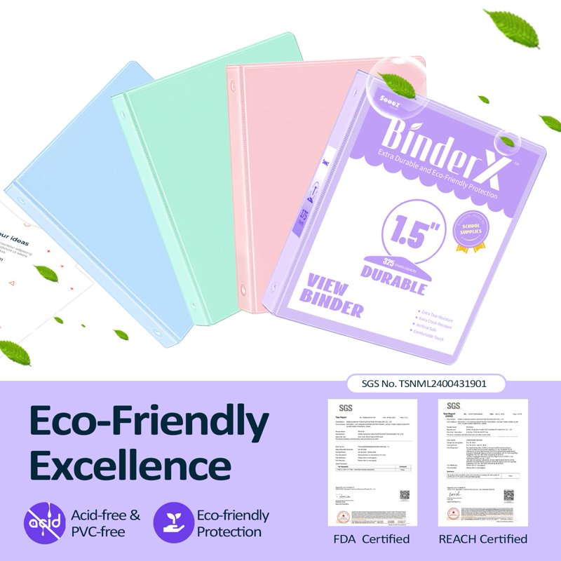 1.5 Inch 3-Ring View Binders Set of 4 for School & Office - Holds 325 Sheets Each