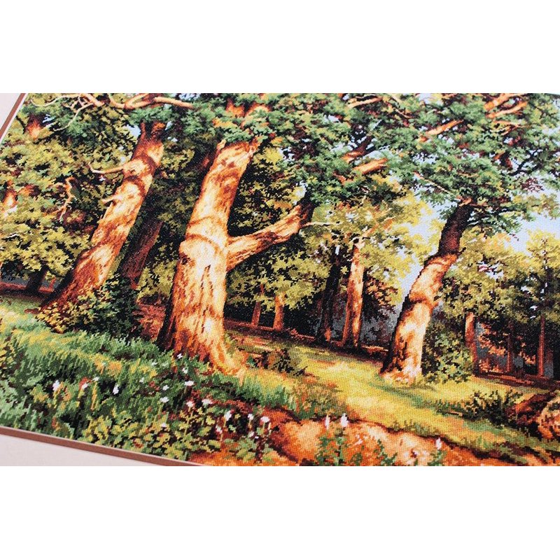 Cross-Stitch Kit with Oak Tree Landscape - 18-Count Aida Fabric, Floss & Needle