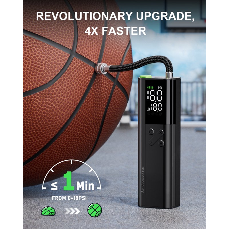 Electric Ball Pump 18 PSI with Gauge & Inflation Needle - Fast Wireless Sports Ball Inflator