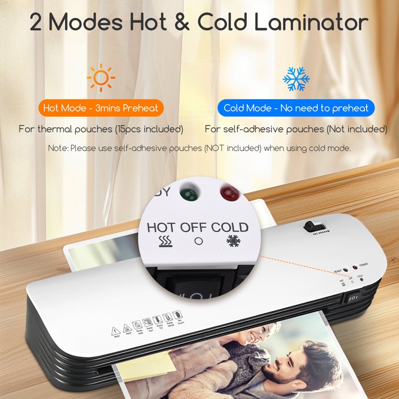 A4 Laminator Machine with Cold & Hot Settings, Paper Trimmer & Corner Rounder, 15 Laminating Sheets - 9 Inch Personal Laminator for Home Office School
