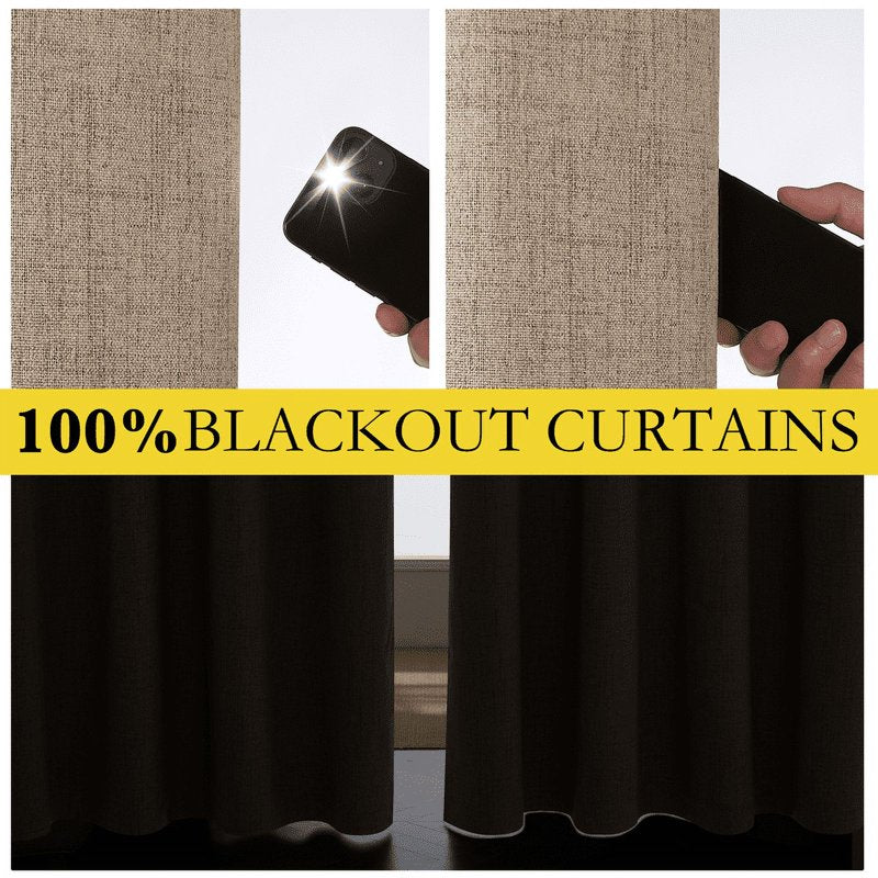 Blackout Faux Linen Curtains - Thermal Insulated, Noise Reducing Drapes for Living Room
