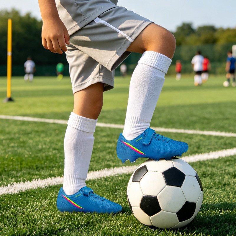 Kids Soccer Cleats 2.5 Big Kid Blue - Ground Football Shoes with Hook & Loop