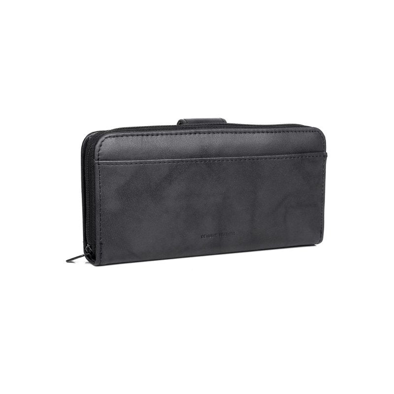 Leather Checkbook Wallet for Women with Card Slots and Zipper Closure