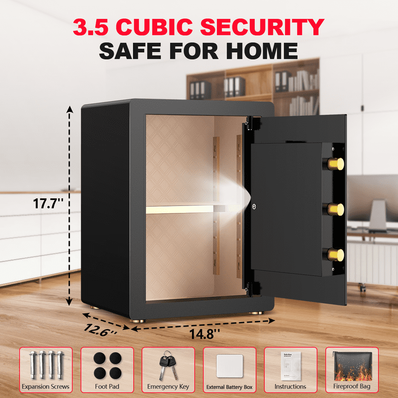 Large Digital Security Safe Box 3.5 Cu Ft with Fireproof Bag & Alarm System