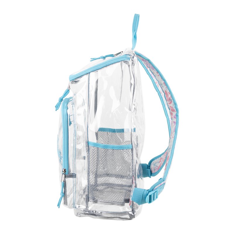 Clear PVC Top Loader Backpack with Floral Print - Unisex School & Travel Bag