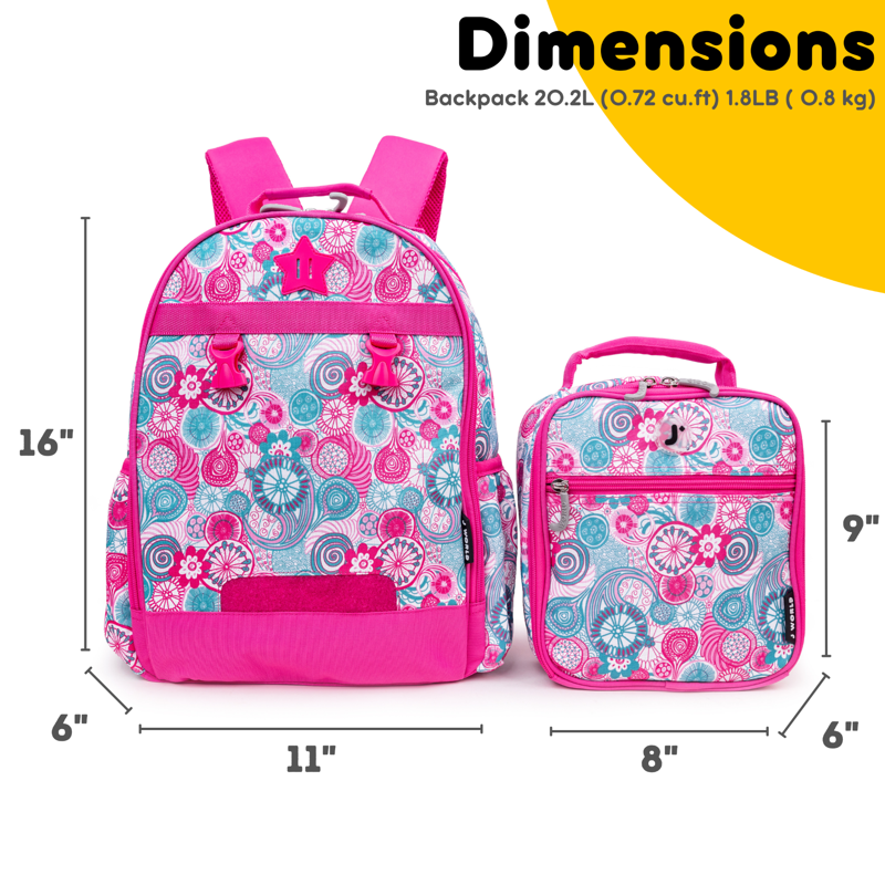 Kids Backpack & Lunchbox Set with Padded Straps & Organizer - Blue Raspberry