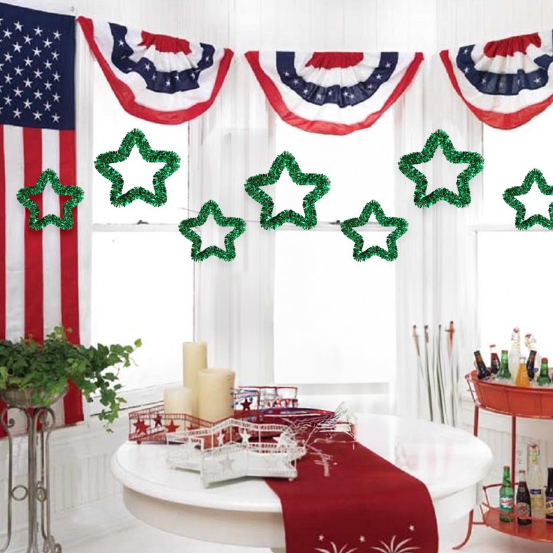 Patriotic Star Tinsel Wreath for 4th of July Independence Day Wall & Door Decor