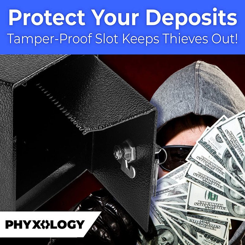 Mountable Cash Drop Box with Lock - 6x6x12 Inch Alloy Steel Safe, Black