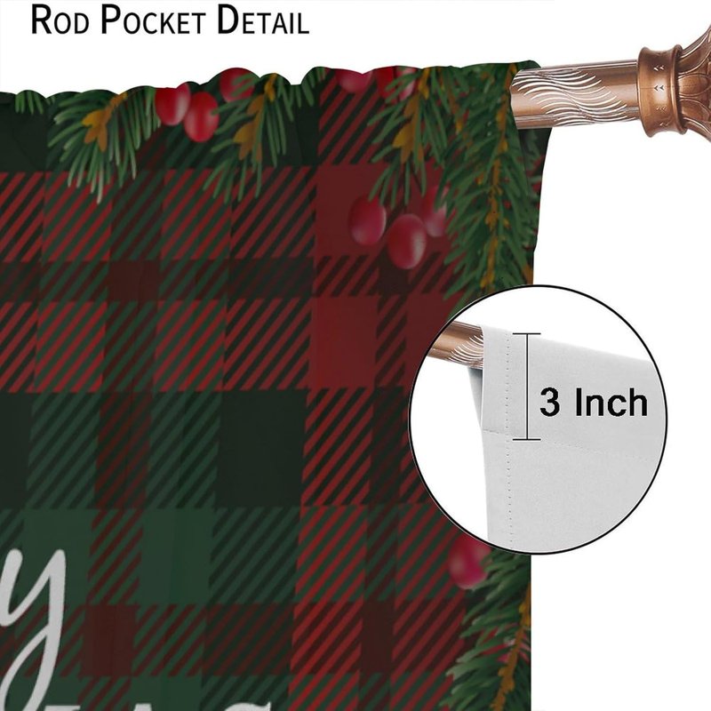Christmas Window Curtains Set - Buffallo Plaid Insulated Drapes for Living Room & Bedroom