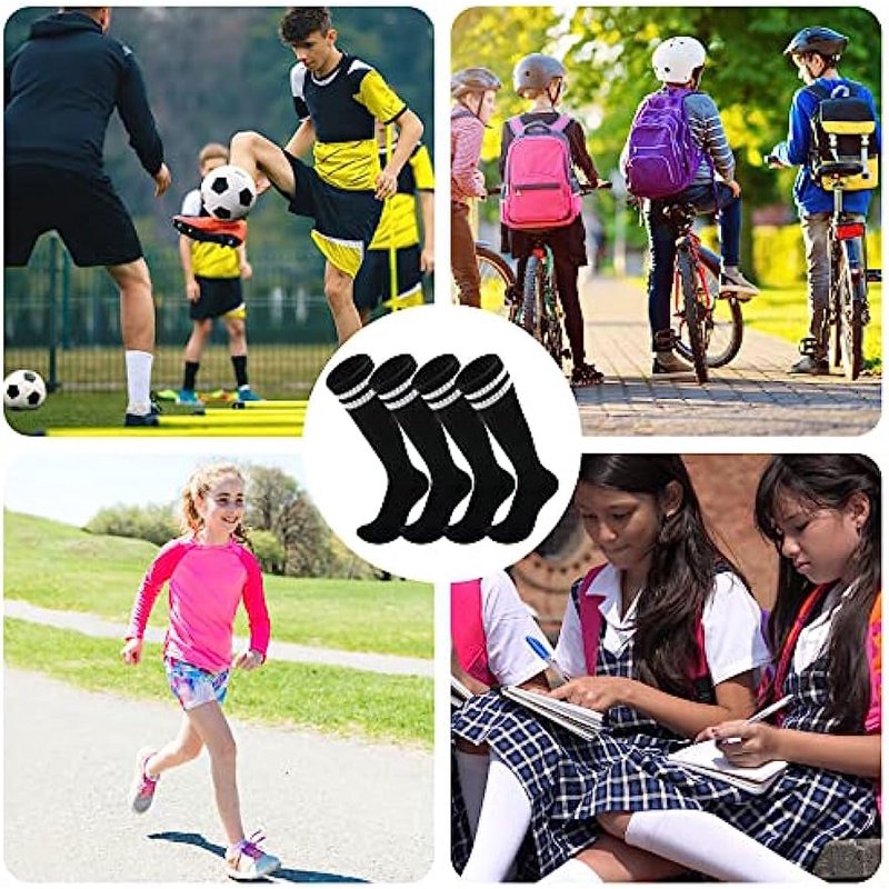 Kids Soccer Socks Pack for Ages 5-12 - Breathable, Cushioned Sports Socks