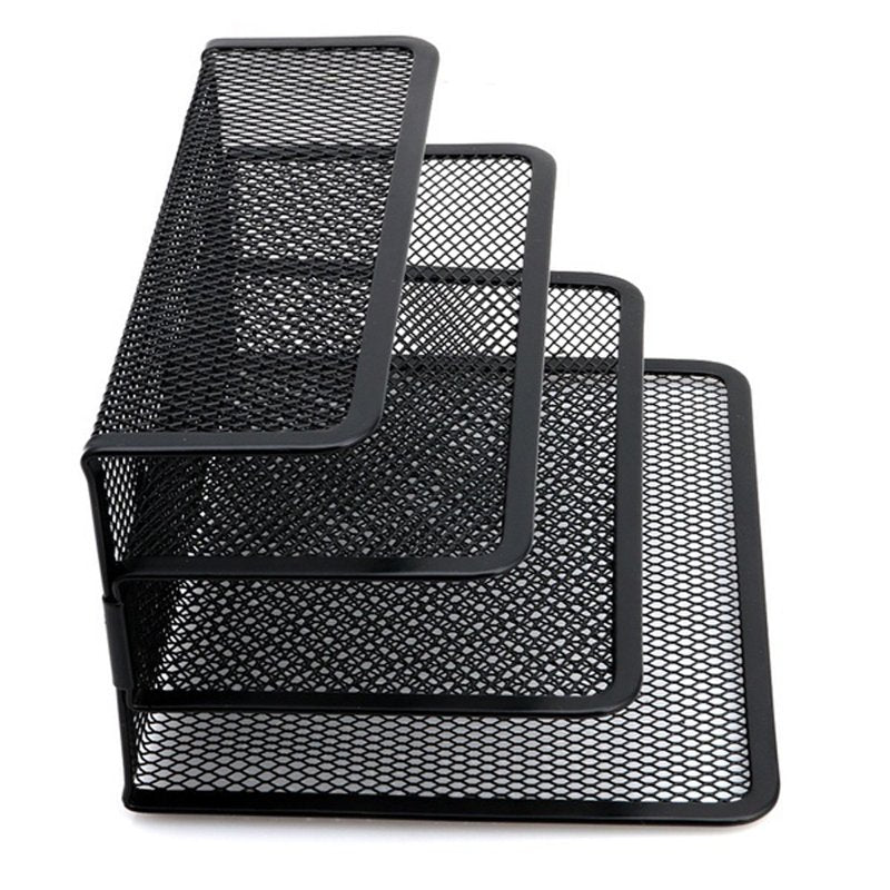 Metal Mesh Desktop Mail Organizer with 3 Vertical Compartments - Black Office Storage