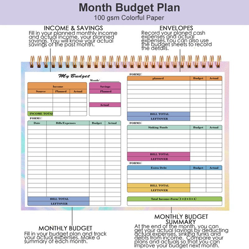 Undated Monthly Budget Planner Notebook with Expense Tracker — Home Finance Organizer