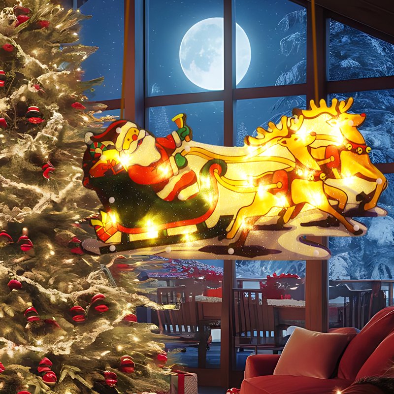 Battery Operated Christmas Window Hanging Lights with Suction Cups - Indoor Holiday Decor