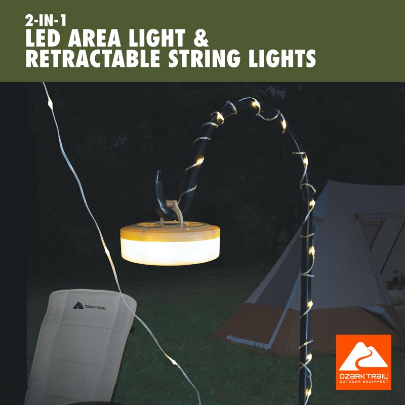 2-in-1 Camping Light with 600-Lumen Lantern & 32.5 ft String Light - Rechargeable