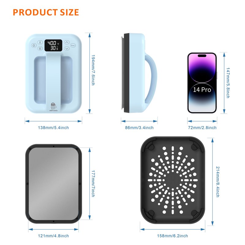 Portable Digital Heat Press Machine 7x5 Inch Bluetooth Control for HTV Sublimation Crafts Sky Blue