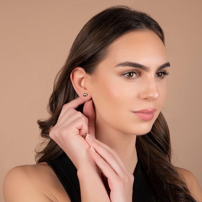 Premium 14K Rose Gold Ball Stud Earrings for Women - Hypoallergenic, Classic Jewelry