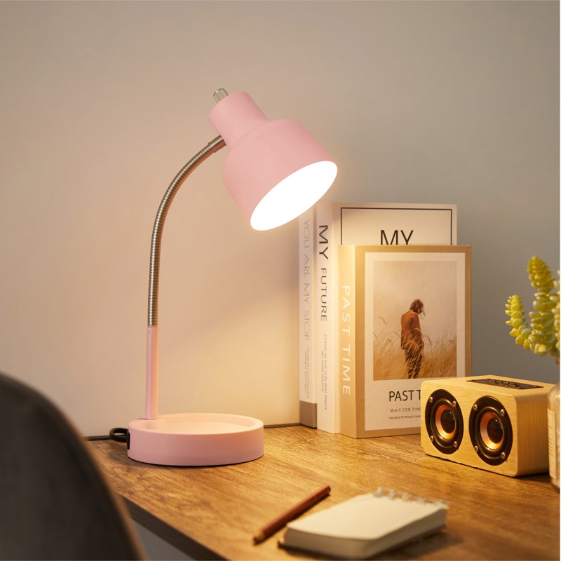 LED Desk Lamp with Catch-All Base and AC Outlet - Modern Bedside or Office Light