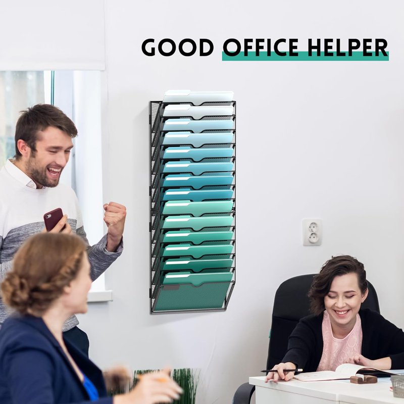 14-Tier Metal Wall Organizer for Files & Magazines, Office & Home Storage