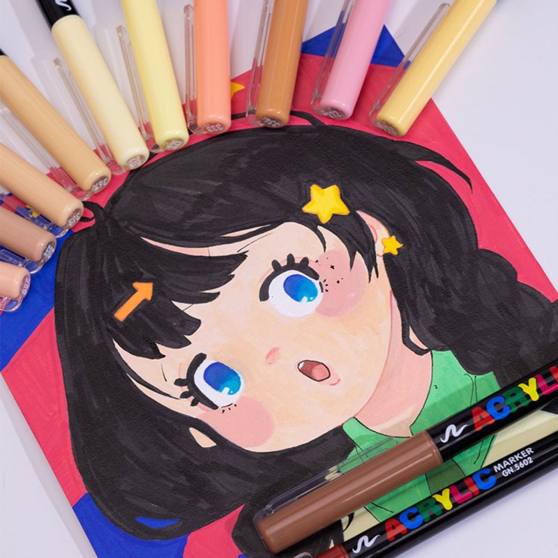 Acrylic Paint Pens Set of 12 - Skin Tone Markers for Artwork & Illustration