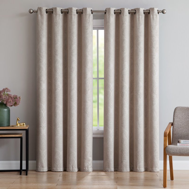 Blackout Curtains with Embossed Damask Pattern - Thermal Room Darkening Drapes