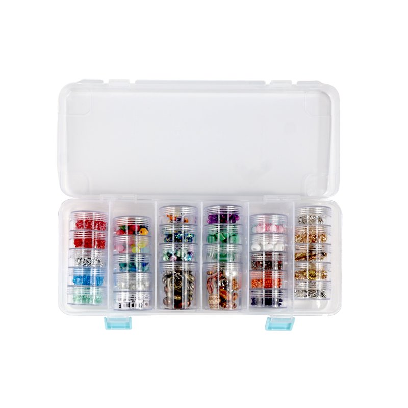 Clear Bead Storage Case with 28 Removable Jars for Jewelry and Crafts