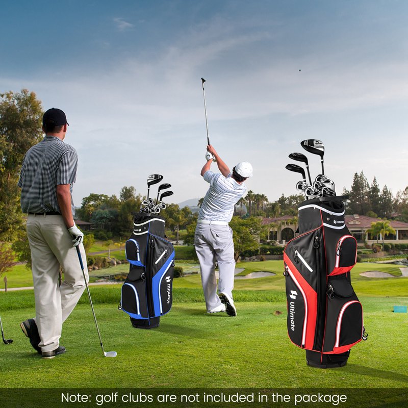 Costway Red 14-Way Top Golf Cart Bag with 9 Pockets & Rain Hood - Lightweight