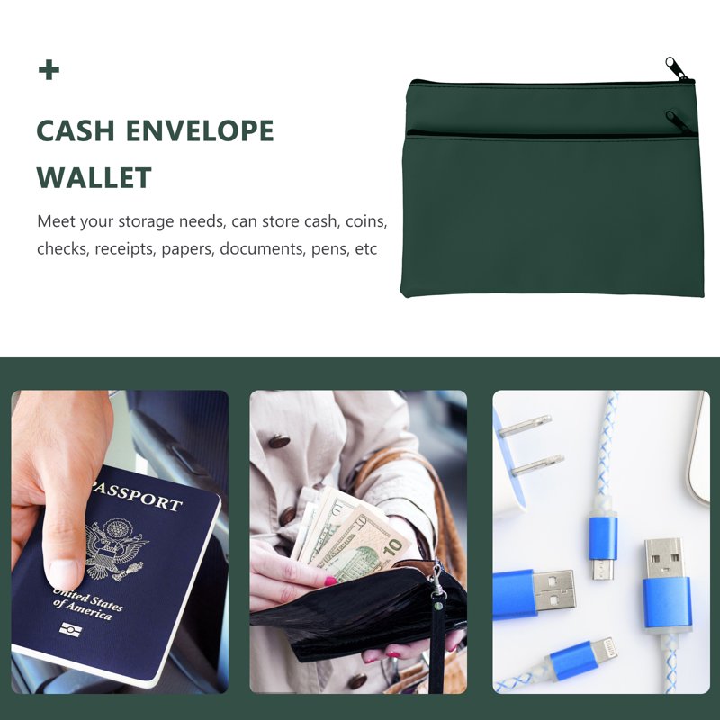 2Pcs Zipper Money Bags for Cash Checks Receipts PU Leather Secure Storage
