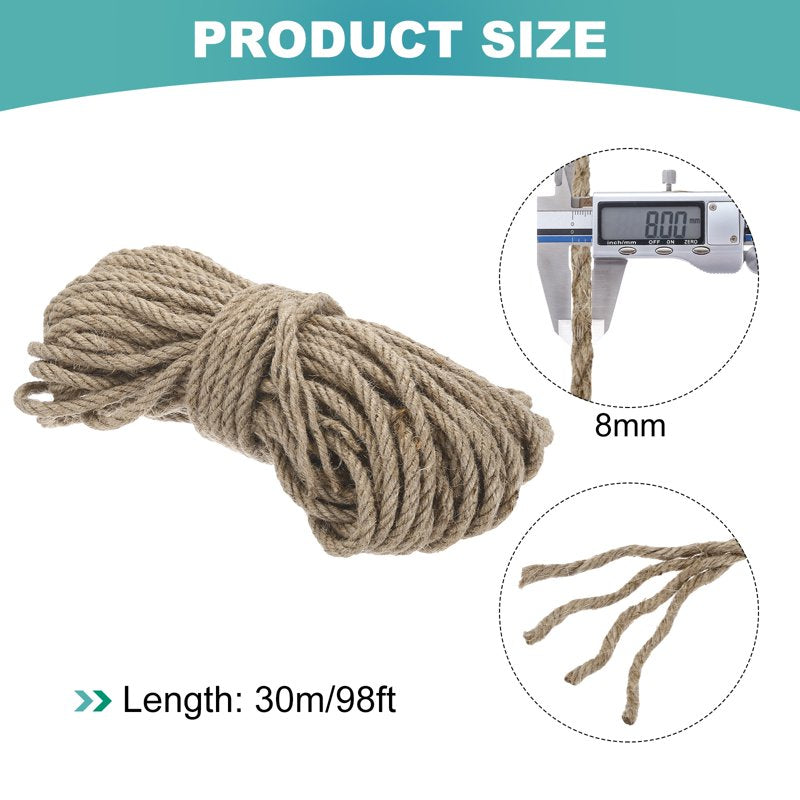 Natural Jute Twine String 98ft x 8mm for Crafts Gift Wrapping & Packaging