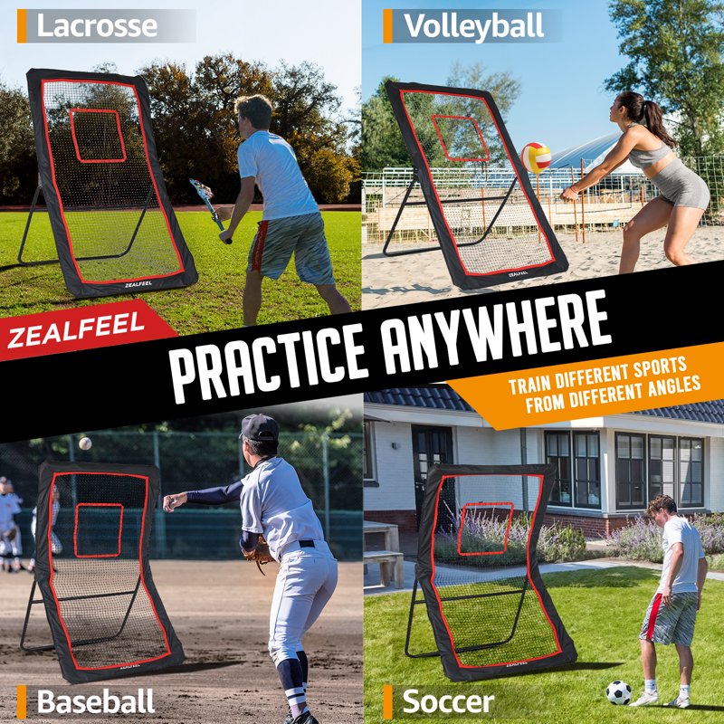 Multi-Sport Lacrosse Rebounder Net 4x6 ft with Adjustable Angles & Carry Bag
