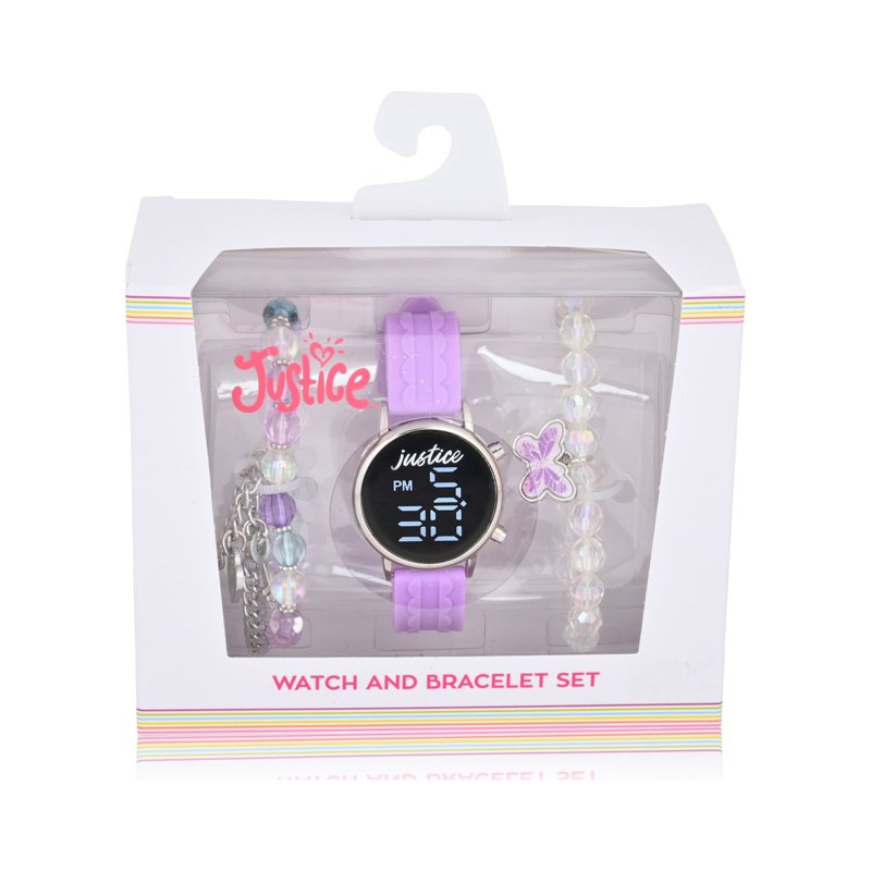 Unisex 4-Piece Watch & Bracelet Set with Silicone Strap in Lavender