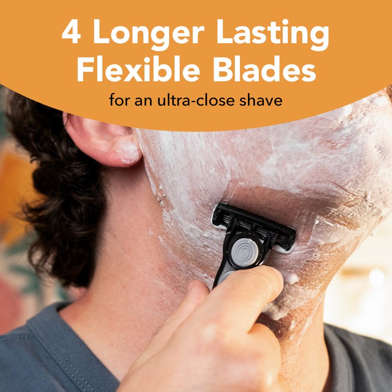 Men's Refillable Razor Kit with 4 Flexible Blades and Lubricating Strip