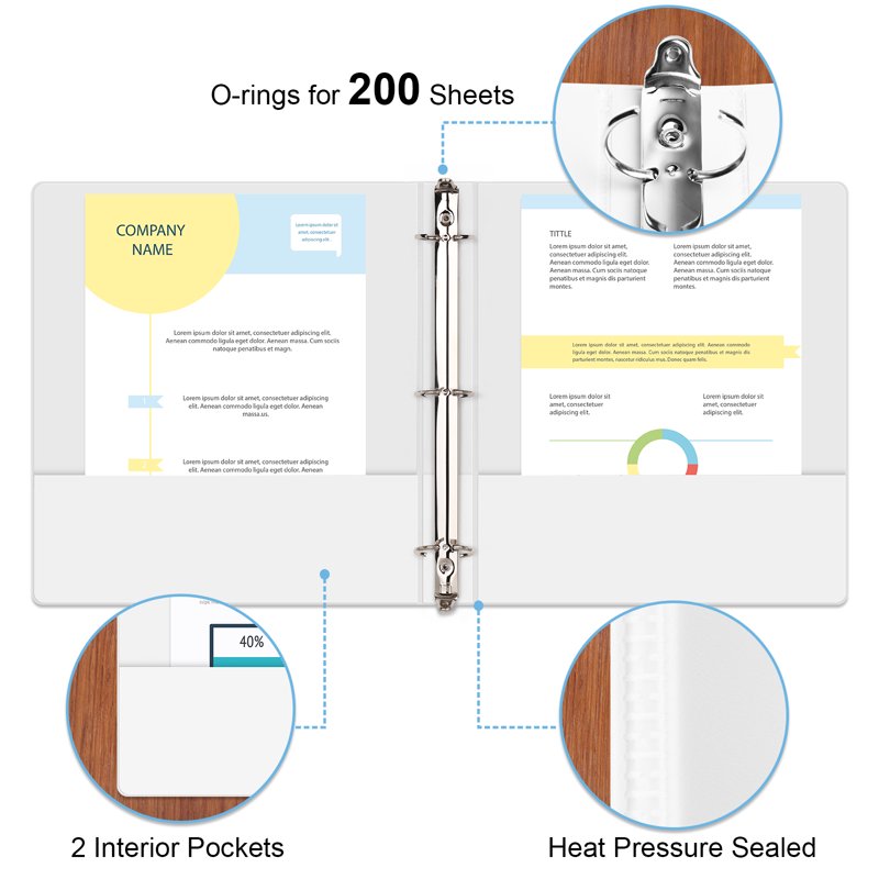3-Ring View Binder for Office & School, Holds 200 Sheets, 1 Inch, White - Pack of 12
