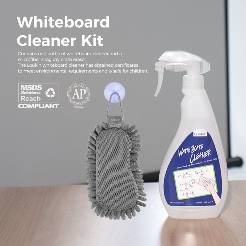 Whiteboard Cleaner with Microfiber Eraser Kit - Non-Toxic, Low Odor, 17 fl oz