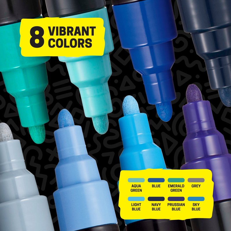 Water-Based Paint Markers Set with Reversible Medium Tips - 8 Cool Tones