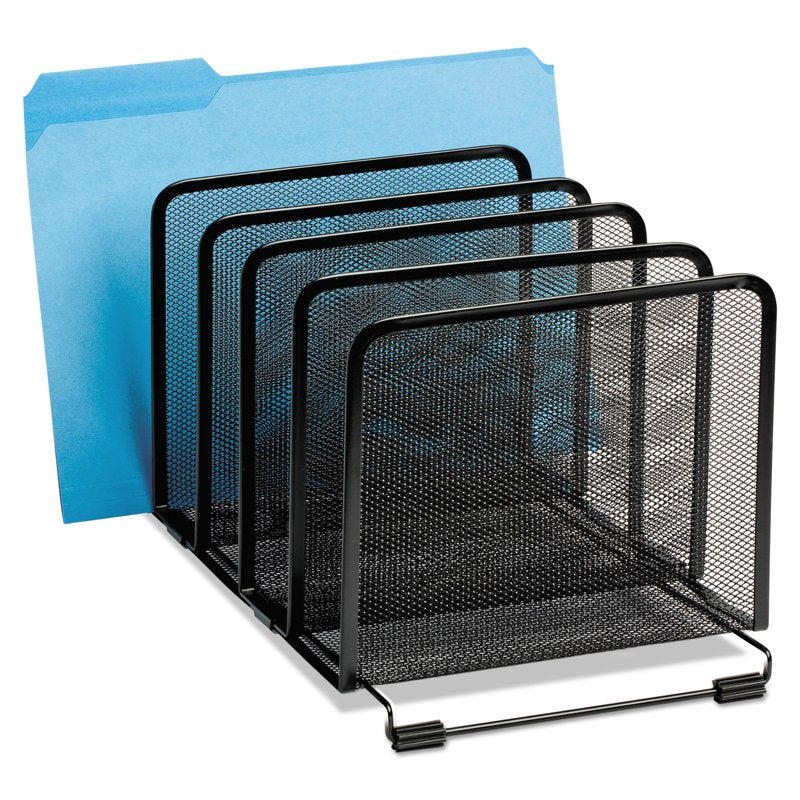 Desk Organizer with 5 Mesh Metal Sections - Stacking Desktop Sorter, Black