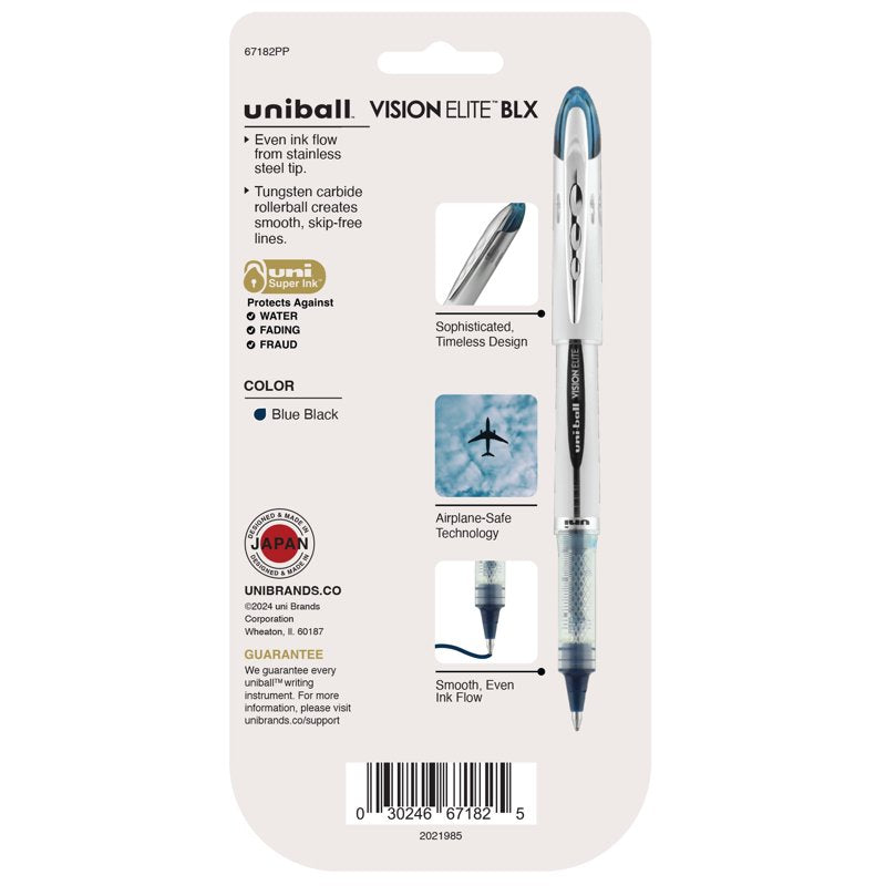 Uniball Vision Elite BLX Rollerball Pens - 0.8mm Bold Point, Blue-Black Ink, 4 Pack
