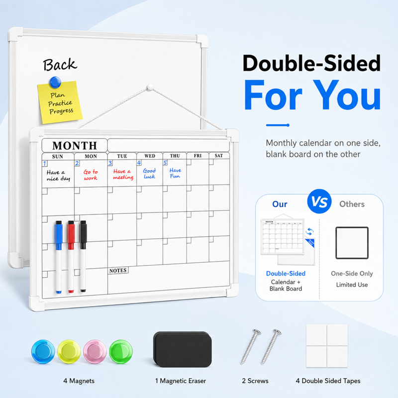 Magnetic Dry Erase Calendar Whiteboard 16x12 Inches with Markers & Magnets