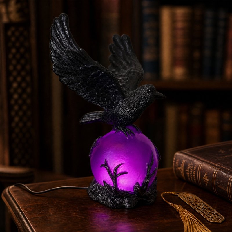 Gothic Crow LED Light Sculpture - Halloween Desk & Bedside Lamp Decor