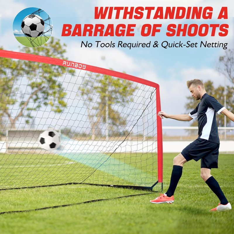 RUNBOW 12x6ft Portable Soccer Goal - Folding Metal Frame for Backyard, 1 Pack, Red