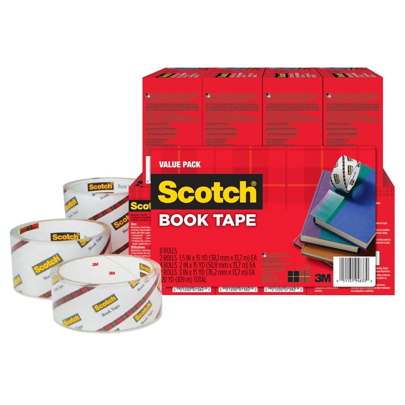 Scotch Book Repair Tape Value Pack - Clear, Multi-Size Rolls for Books and Paper
