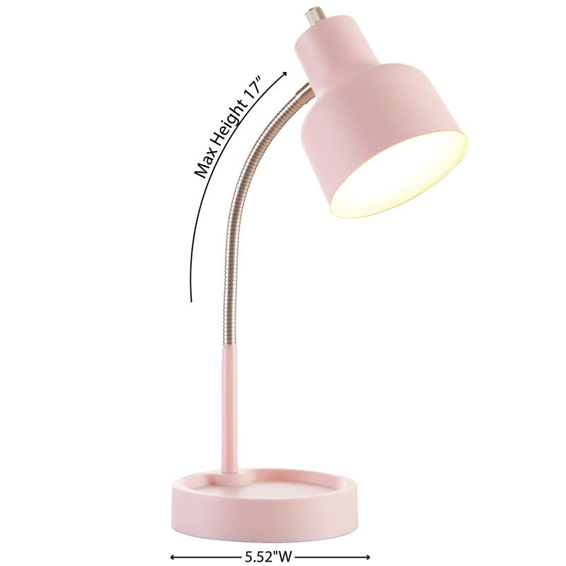 LED Desk Lamp with Catch-All Base and AC Outlet - Modern Bedside or Office Light