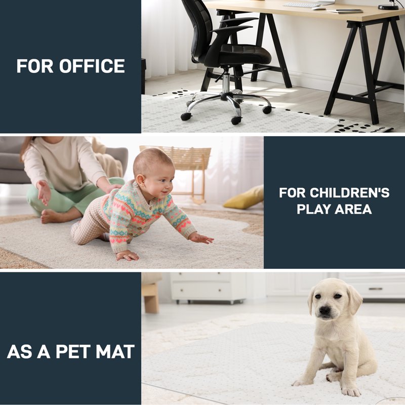 YEERSWAG 48"x36" Transparent PVC Chair Mat with Grippers for Carpet – Non-Slip Floor Protector