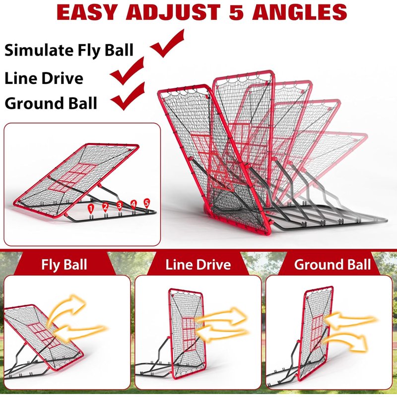 Baseball Rebounder Net 4x4.5 ft Heavy Duty Training Bounce Back Net with Adjustable Angles